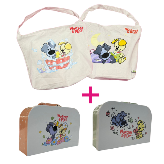 Woezel & Pip Shopper + Koffer Groen + Koffer Oranje