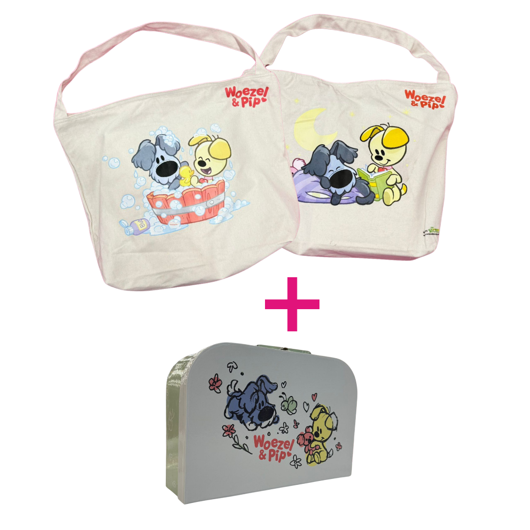 Woezel & Pip Shopper + Koffer Groen