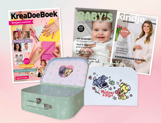 COMBIDEAL: KreaDoeBoek + Woezel & Pip Zwangerschapskoffer + Kindje op komst + Baby's eerste jaren